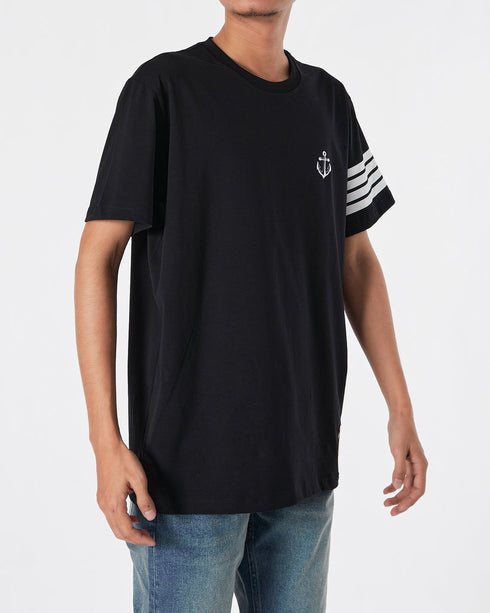 THOM BROWNE NEW YORK ANCHOR EMBROIDERED T-SHIRT - BLACK